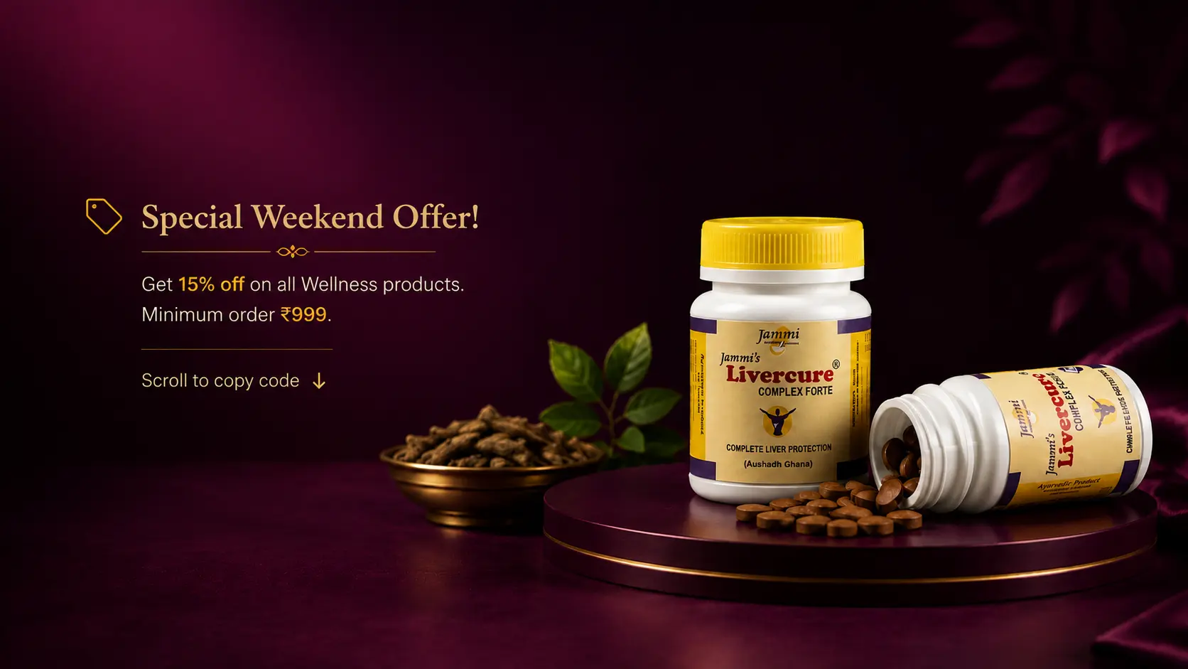 Ayurvedic wellness supplement bottles